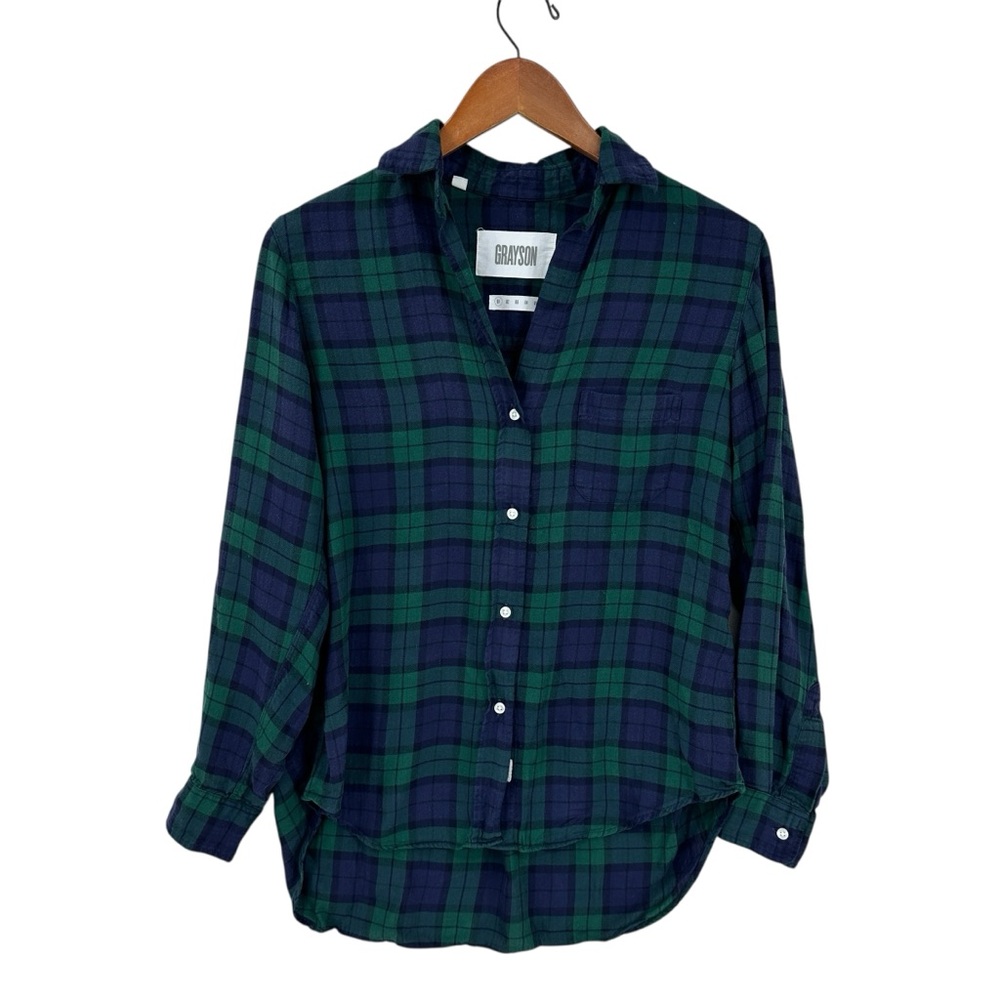 GRAYSON The Hero Plaid Button Up Flannel Shirt Christmas Green Blue